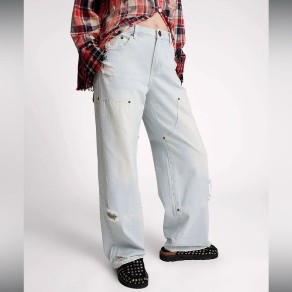 One Teaspoon Jackson Utility Mid Waist Wide Leg Jeans Le Surf 31 NEW - Picture 14 of 14